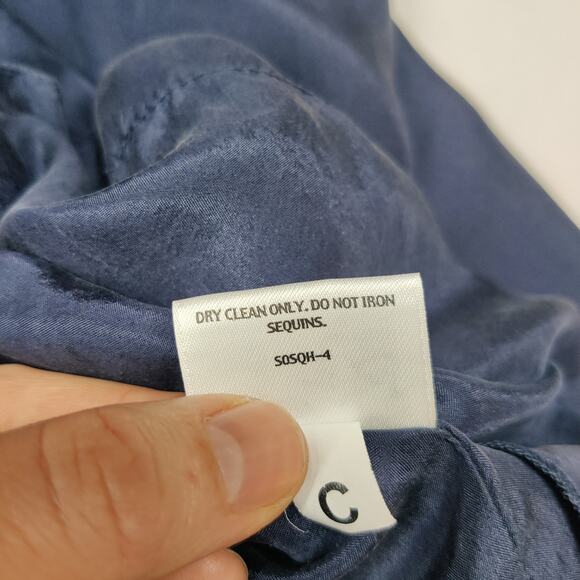 Eileen Fisher Small Silk Sequin Beaded Racerback Mini Slip Dress Navy Blue Glam - Picture 9 of 11